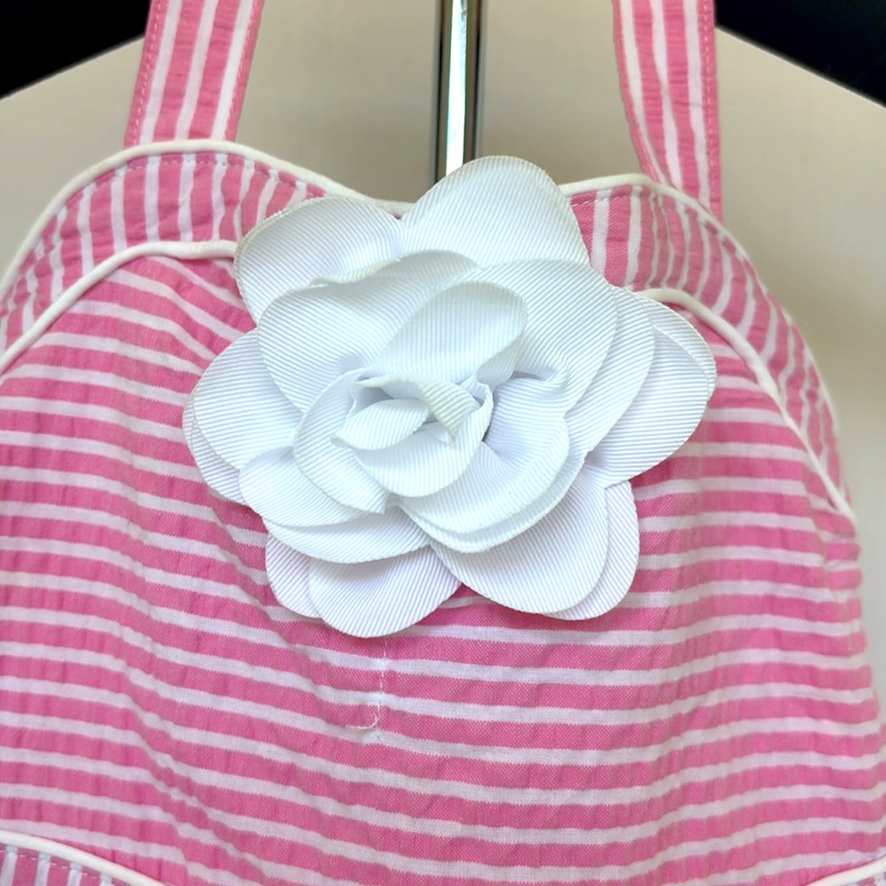 JANIE & JACK | Dolce Pink and White Stripe Seersucker Romper - Picture 6 of 15